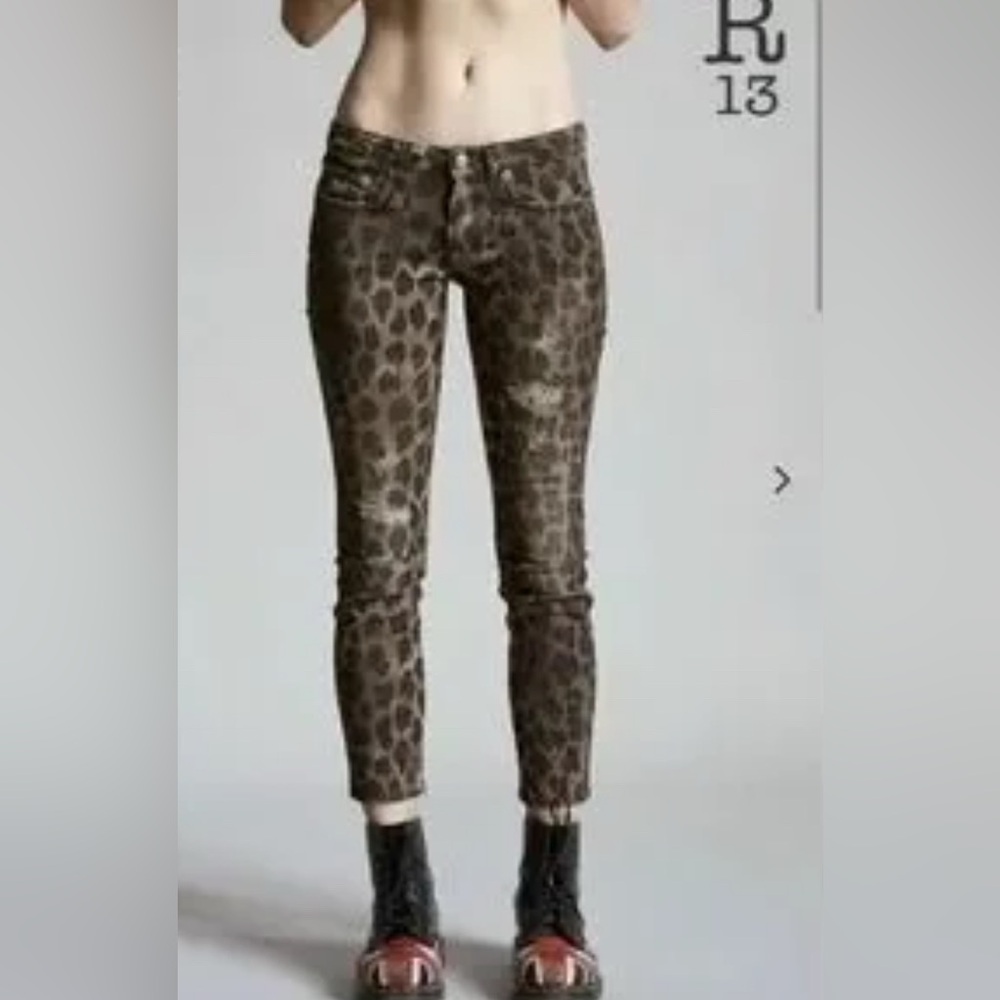 R13 Leopard Print Distressed Women's Kate Skinny Jeans 30